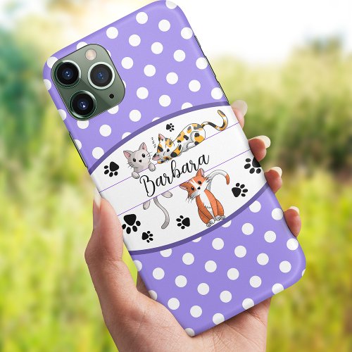 Purple  white polkadot cute kittens custom iPhone 13 case