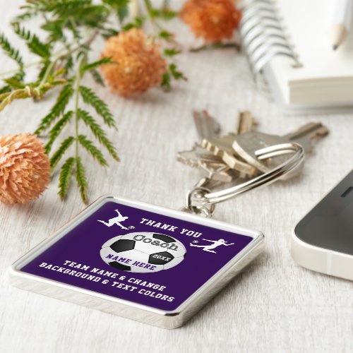 Purple White Present for Soccer Coach Personalized Keychain