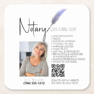 Purple & White QR Code Notary Promotional Square Paper Coaster
