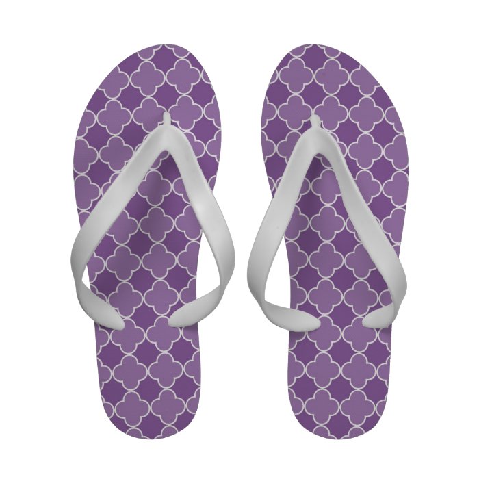 Purple White Quatrefoil Pattern Flip Flops
