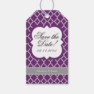 Purple White Quatrefoil Save The Date Tag