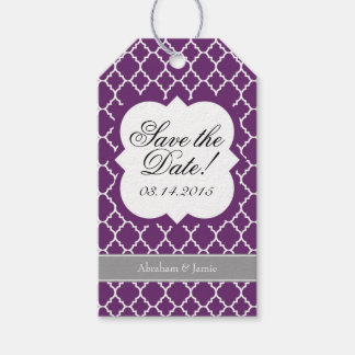 Purple White Quatrefoil Save The Date Tag