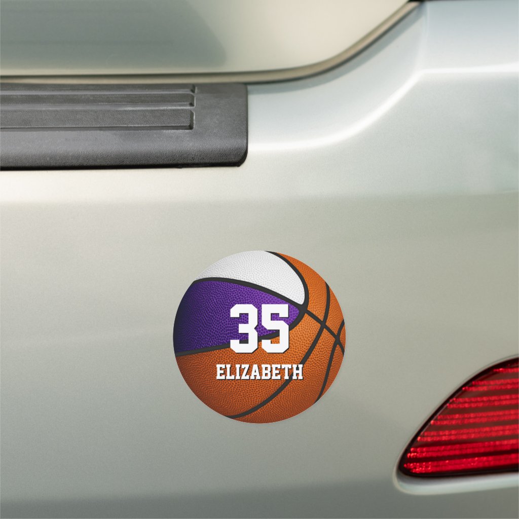 purple white realistic basketball school spirit locker or car magnet 