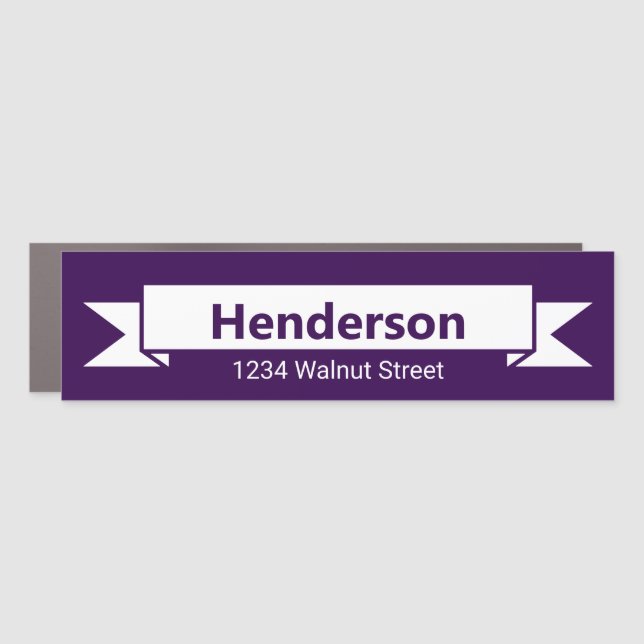 Purple & White Ribbon Name Address Mailbox Magnet (Front)