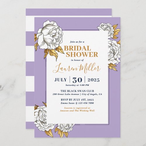 Purple White Rose Carnation Floral Bridal Shower Invitation