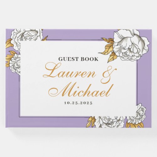 Purple White Rose Carnation Spring Floral Wedding Guest Book