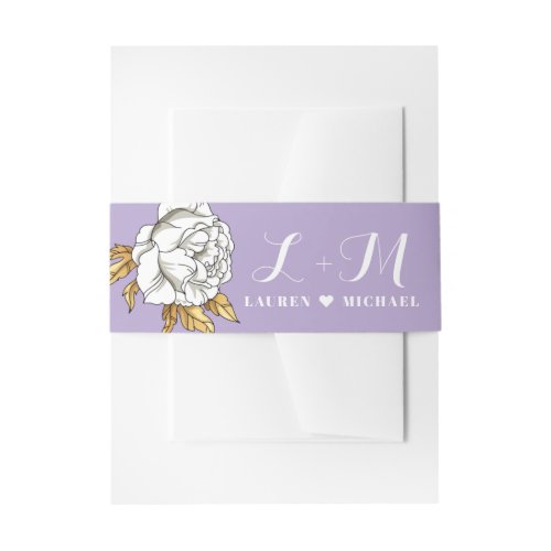 Purple White Rose Carnation Spring Floral Wedding Invitation Belly Band