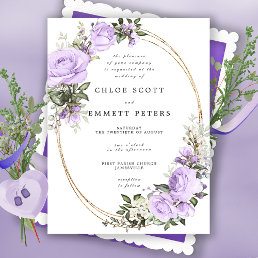 Purple White Rose Floral Waterolor Wedding Invitation