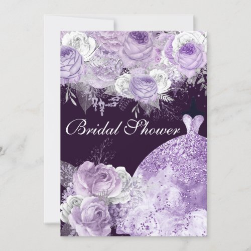Purple  White Roses Elegant Bridal Shower Invite