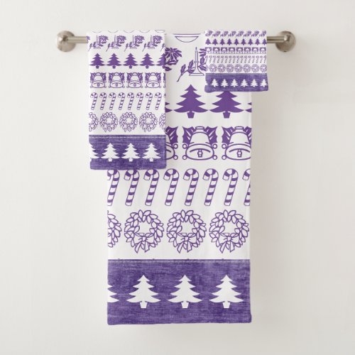 PurpleWhite Rows Christmas Iconic Pattern Bath Towel Set