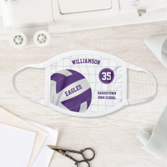 purple white school club colors name volleyball face mask