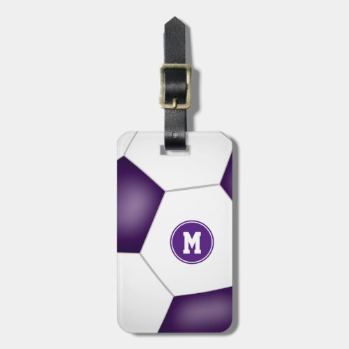 purple white school club team colors soccer bag ID Luggage Tag