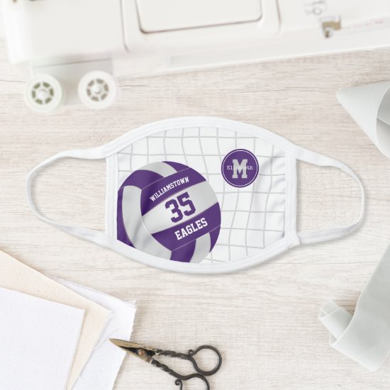 purple white school club team name volleyball face mask