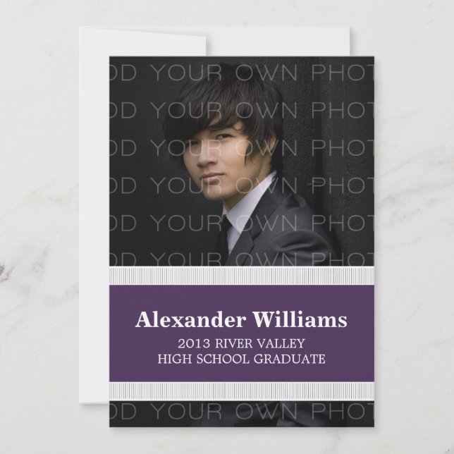 Purple/White School Color Stripes Grad Invite (Front)