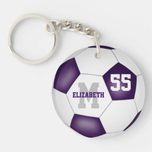 purple white school colors girls boys soccer keychain