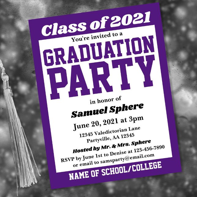 Purple White School Colors Graduation Invitation (Creator Uploaded)