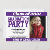 Purple White School Colors Photo Graduation Invitation (Front)
