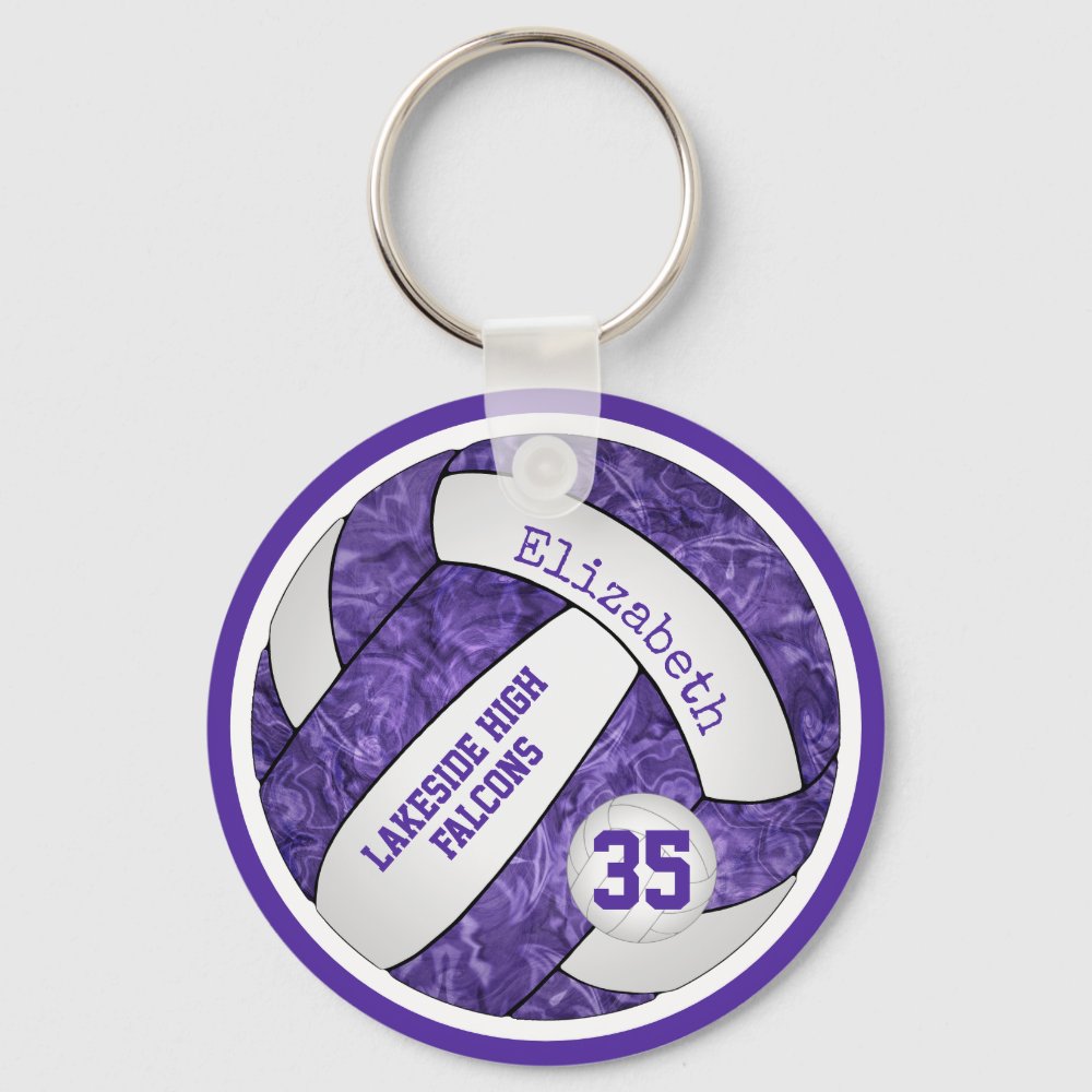 purple white school team colors girls volleyball keychain