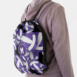 purple white school team colors girly volleyballs drawstring bag