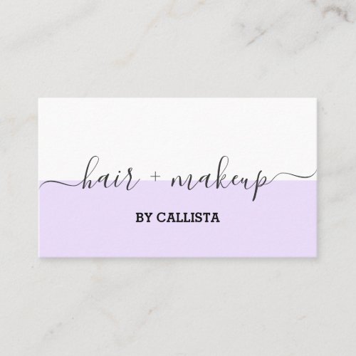 Purple White Script Hair Makeup Business Card
