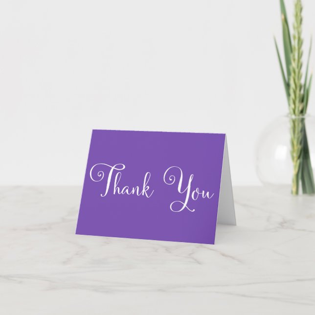 Purple White Script Personalized Wedding Thank you Card (Front)
