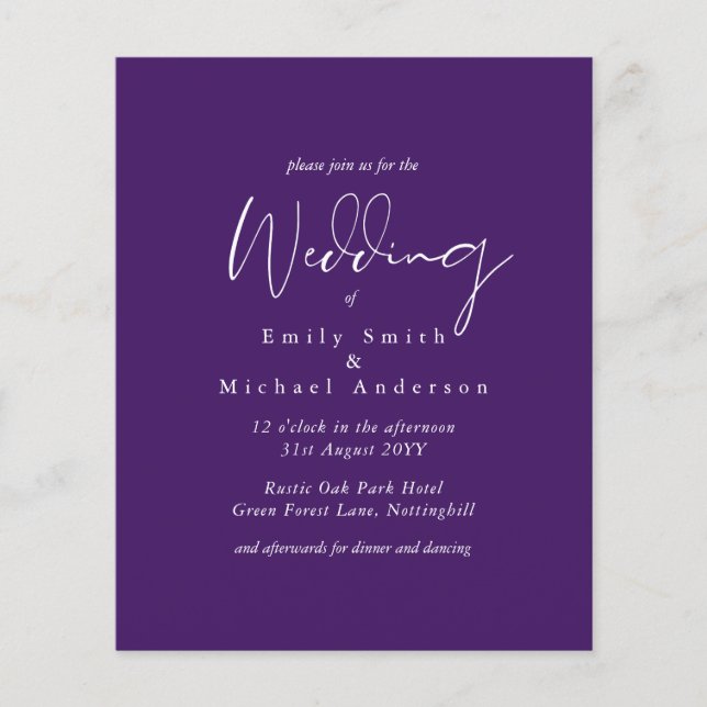 Purple White Script Typography Budget Wedding (Front)