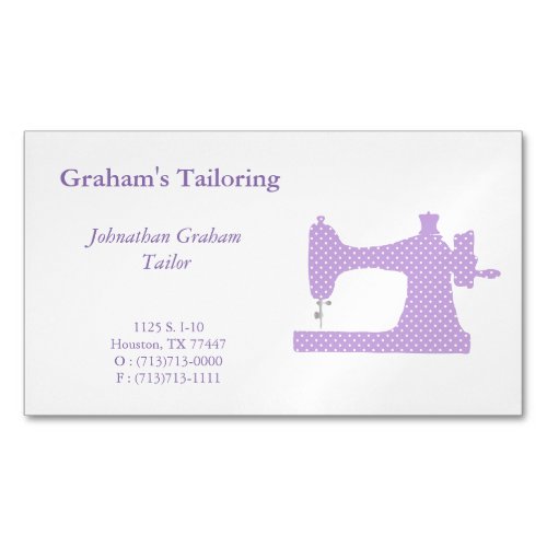 Purple  White Sewing Machine Business Card Magnet