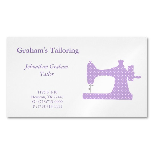 Purple & White Sewing Machine Business Card Magnet (Front)