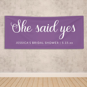 Purple White She Said Yes Bridal Shower Banner