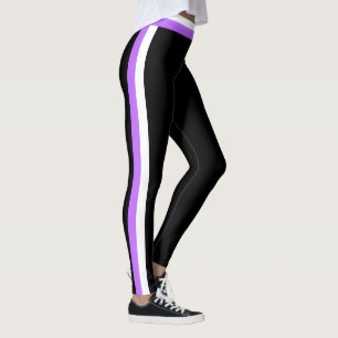 Purple White Side Stripe Black Leggings Your Color
