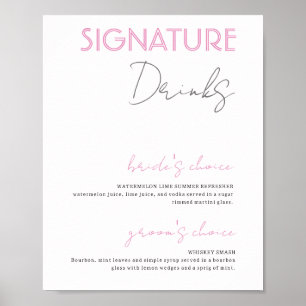Purple & White Signature Drinks Wedding Bar Poster