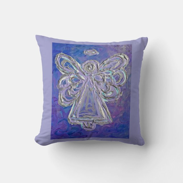 Purple White Silver Angel Decorative Throw Pillow (Front)