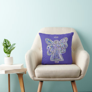 Purple White Silver Angel Decorative Throw Pillow