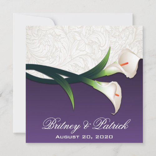 Purple White Silver Calla Lily Wedding Invitations