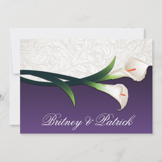 Purple White Silver Calla Lily Wedding Invitations (Front)