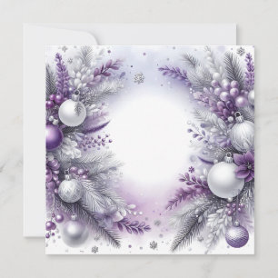 Purple, White, & Silver Christmas Ornaments Holiday Card