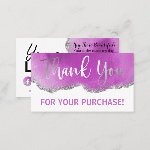 Purple White Silver Foil Glitter Agate Thank You Business Card