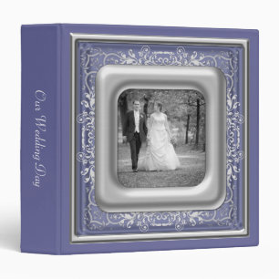 Purple, White & Silver Photo Frame Wedding Album 3 Ring Binder
