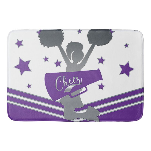 Purple White Silver Stars Cheer Cheer-leading Bathroom Mat (Front)