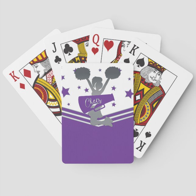 Purple White Silver Stars Cheer Cheer-leading Poker Cards (Back)
