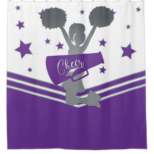 Purple White Silver Stars Cheer Cheer_leading Shower Curtain