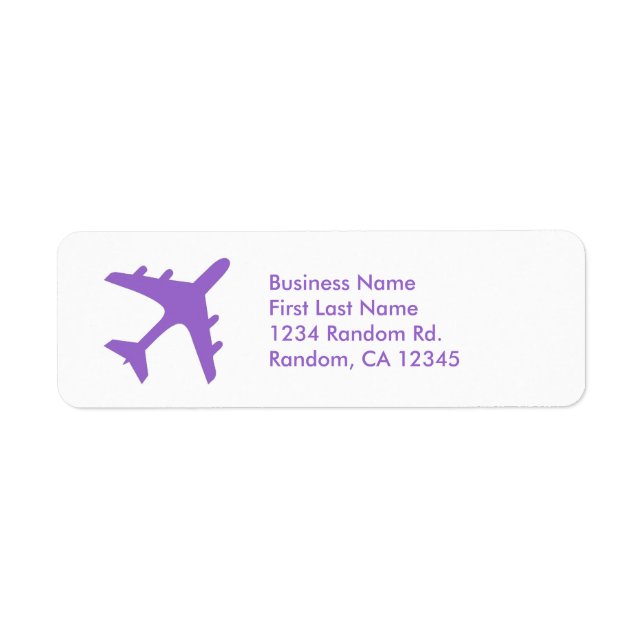 Purple white simple airplane return address labels (Front)