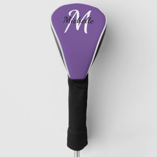 Purple  White Simple Monogram Classic Trendy Golf Head Cover