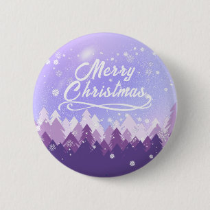 Purple White Snow Peaceful Forest Merry Christmas Button