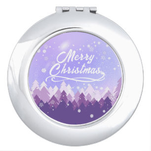 Purple White Snow Peaceful Forest Merry Christmas Compact Mirror