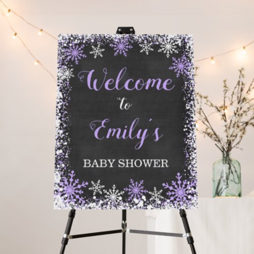 Purple White Snowflake Girl Baby Shower Welcome Foam Board