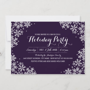 Purple & White Snowflake Holiday Party Invite