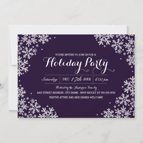 Purple  White Snowflake Holiday Party Invite