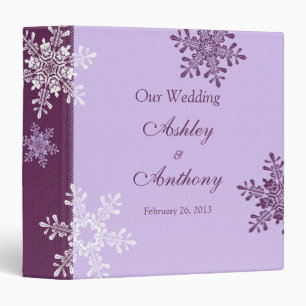 Purple White Snowflake Winter Wedding Binder