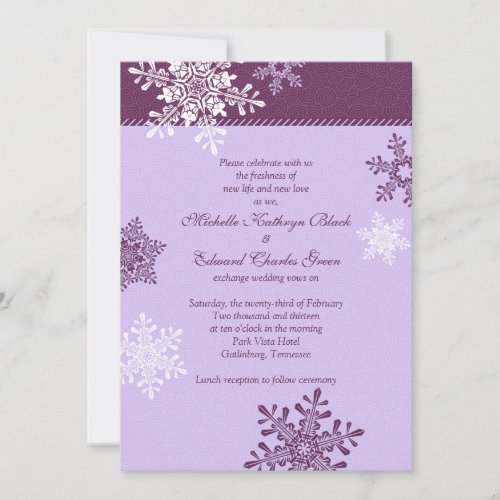 Purple White Snowflake Winter Wedding Invitation